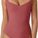 QINSEN Women's Sweetheart Neck Trendy Sleeveless Tank Top Stretch Bodycon Bodysuit Shirts, M