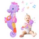 Fuzqq Baby Girl Toys 0-6 Months,Musical Stuffed Animal Plush Toy with Rattle,Soft Newborn Toy for 0 3 6 9 12 Months Girls,Baby Girl Gift,Purple