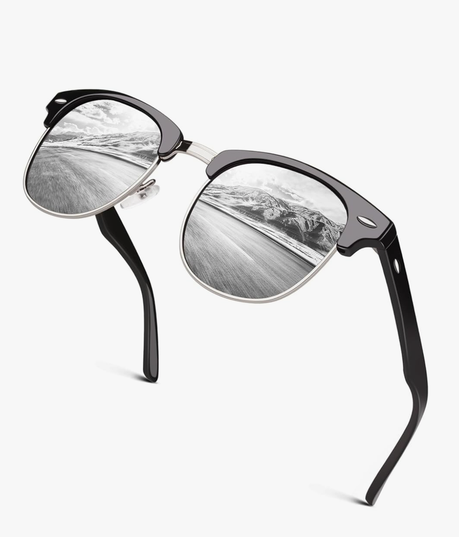 GQUEEN Classic Horn Rimmed Semi Rimless Polarized Sunglasses for Men Women GQO6