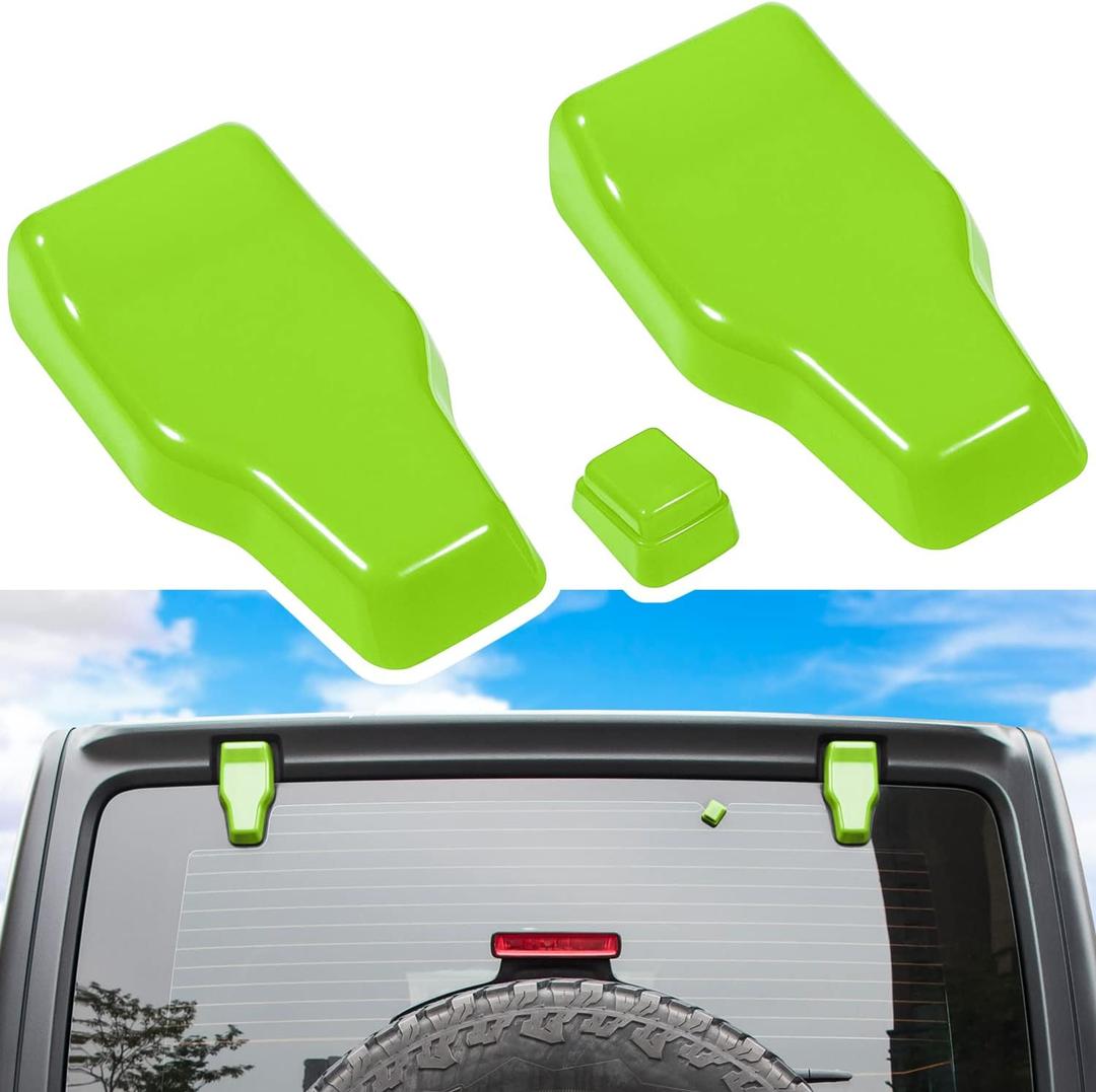 Rear Tail Door Window Hinge & Rain Wiper Nozzle Cover Trim for 2018-2024 Jeep Wrangler JL JLU Sports Sahara Freedom Rubicon Unlimited 2-Door & 4-Door Exterior Accessories Decoration (Green 3PCS)