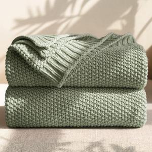 100% Cotton Cable Knit Throw Blanket, Large Lightweight Soft Knit Blanket for Sofa Couch Bed, Breathable All-Season Throw, Cozy Decorative Blanket, 60 x 80 Inch,Sage