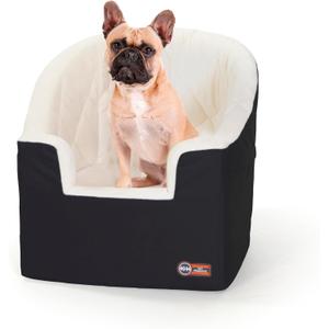 K&H Pet Products Bucket Booster Dog Car Seat for Small Dogs, Seat Belt Secured, 2 Safety Leashes, Washable Covers, Sturdy Pet Booster Seats for Traveling with Pets - Small Black/Cream