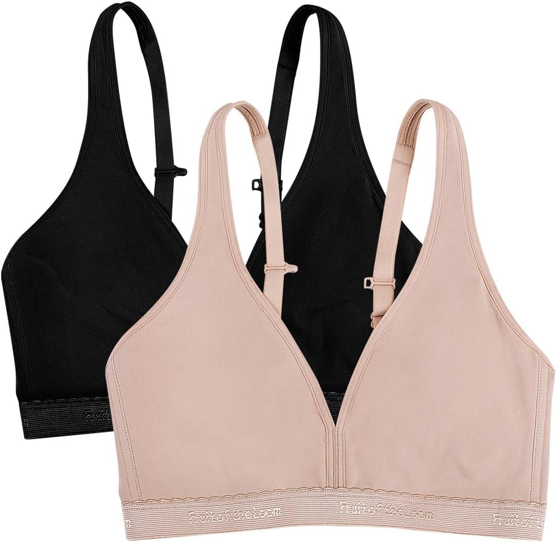 Fruit of The Loom Women's Multi-Pack Wirefree Cotton Bralette (34B, Black Hue/Sand)