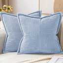 MIULEE Decorative Throw Pillow Covers for Couch Bed Livingroom 20x20 Inch Set of 2 Light Blue Boho Accent Throw Pllows Broadside Striped Patchwork Soft Corduroy Pillowcases
