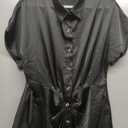 BTFBM Shirt Dresses for Women Button Down Short Sleeve Satin Ruched Maxi Spring Dress 2026 Cocktail Party Wedding Guest
 Size L