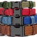 PET ARTIST Soft Cotton Dog Collar for Large Dogs in Stylish Green, Simple Dog Collar with Quick Release Metal Buckle & D Ring, L Size (15-23")