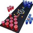 Beer Pong Game Set, 150x50cm Anti-Slip Mat, Full Party Kit with 30 Cups (15 Red/15 Blue) & 7 Ping Pong Balls for Party Dorm Outdoor