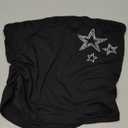 WDIRARA Women's Star Rhinestone Ruched Strapless Crop Tube Top Y2k Graphic Bandeau Tops (X-Large, Black)