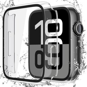 Misxi [2 Pack] Waterproof Hard Case with Tempered Glass Compatible with Apple Watch Series 11 (2025) Series 10 42mm, Ultra-Thin Anti-Fall Cover for iWatch Screen Protector, Crystal Transparent