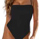 RELLECIGA Women's Black Bathing Suit Adjustable Thin Shoulder Straps Bandeau One Piece Size Small