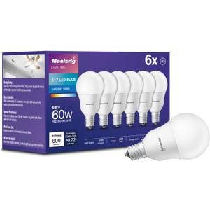 Maelsrlg E17 Intermediate Base LED Bulb, 6W (60 Watt Equivalent) G14 Globe Ceiling Fan Light Bulbs, Daylight White 5000K, 600 Lumens, Non-Dimmable, Pack of 6
