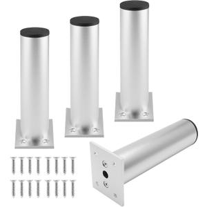 Set of 4 Furniture Legs 6 Inch, Adjustable Aluminum Alloy Cabinet Legs, Metal Round Sofa Support Foot, Adjustable Feet for Kitchen, Table, Cabinet, Shelves, 1.5 Inch Diameter(Silver)