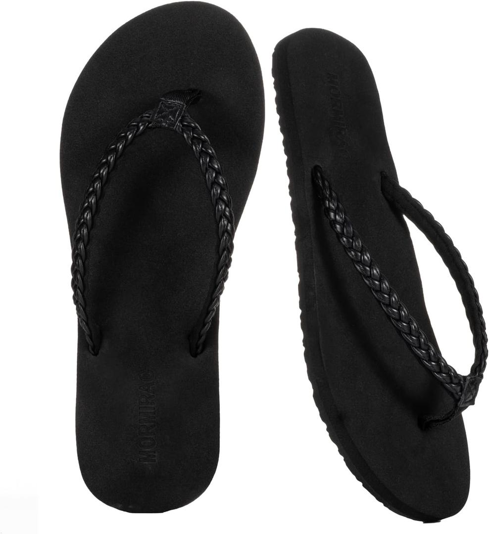 Womens Slim Braided Comfortable Flip Flops Summer Beach Thong Sandals Arch Support Non Slip, 8