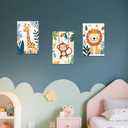 SWQYLB Nursery Wall Art Animals 3 Pieces Kid Room Wall Decor Safari Canvas Prints for Baby Toddler Boy Girl Children's Room Decor Framed (16"x24"x3)