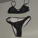 MakeMeChic Women's Polka Dots Thong Bikini Sets High Cut Micro Sexy Bathing Suit Swimsuit Black Medium