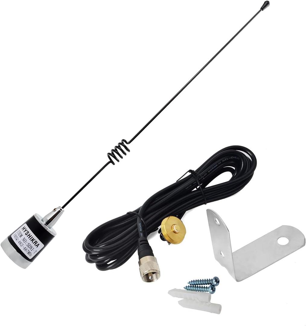 GMRS NMO Antenna, 462-467Mhz UHF 17.7inches NMO Antenna with NMO Mount 4meter(13.1ft) PL259(UHF Male) RG58 Coax Cable and L Shape Fender Bracket Mount for Truck Car Mobile Radio Transceiver GMRS NMO Antenna, 462-467Mhz UHF 17.7inches NMO Antenna with NMO Mount 4meter(13.1ft) PL259(UHF Male) RG58 Coax Cable and L Shape Fender Bracket Mount for Truck Car Mobile Radio Transceiver