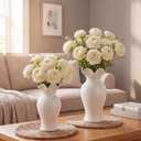 2 Pack White Ceramic Vase Set Small Rustic Decorative Vases Home Decor Wavy Edge Modern Flower Vases for Farmhouse Table Centerpiece Living Room Kitchen Bedroom (6.7,7.9in,Classic)