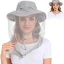 Mosquito Head Net Hat - Bug Cap UPF 50+ Sun Protection with Hidden Netting for Beekeeping Hiking Men & Women (7 1/2, Light Grey)