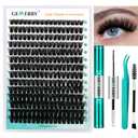GEMERRY Eyelash Extension Kit Thick Curl Fluffy Clusters Kit With Lash Bond and Seal, Tweezers, DIY Lash Extension (80P-10-18mm) (Beginner Set-80D)
