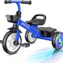 Umatoll Tricycle for Toddlers 2-5 Year Old, Ajustable Toddler Bike Outdoor Toys, Birthday Gift for Boy Girl Age 2-4, Trike with Light up Wheels (Blue)