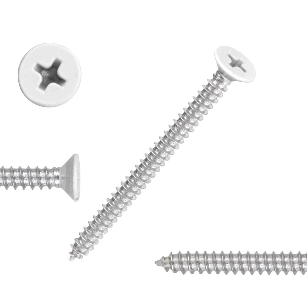 White Head 100 PCS #8X2 Stainless Steel Phillips Flat Head Wood Screws,Stainless Steel 18-8 A2(304) Screw,Home Screw Kit by QISHENG