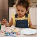 Marspark 6 Pcs 9 Inches Ceramic Painting Plate White Ceramic Plates with 6 Sets of 12 Colors Paint 6 Sets of 2 Brushes Porcelain Painting Craft Set for Family Gatherings Activities Art Supplies