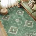 Area Rug 5x7 Rug Machine Washable Rug Non-Slip Low Pile Print Pattern Western Rug for Living Room Bedroom Entryway Tribal Series -Sage