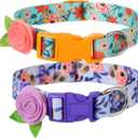 2 Pack Spring Dog Collar for Small Dogs, Quick Release Floral Dog Collar Girl with Flower Bow