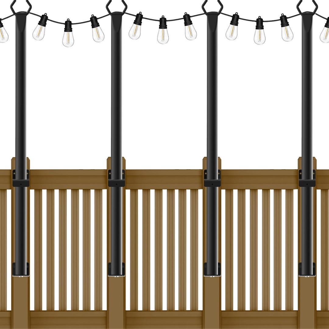 NUERPO 4 Pack String Light Poles,5Ft Metal Poles for Outdoor String Lights,Outdoor Light Poles with Post,Poles/Stand for Outside,Patio,Deck,Backyard,Garden Wedding,Party