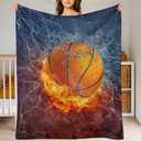 Basketball Blanket 3D Print Throw Blanket White Ball in Fire and Water Soft Blankets Baseball Gifts for Kids Boys All Season Couch Bed Sofa Home Decor (Basketball,60"50")
