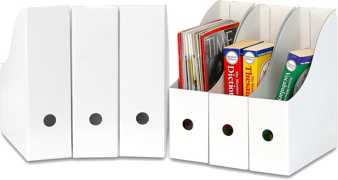 Simple Houseware 6-Pack Magazine File Holder Box, Foldable Cardboard Organizer, White