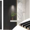Art3d Slat Wood Wall Paneling for Interior and Ceiling Decoration - Pack of 4pcs + 1pc End-Trim, Size 108 x 5.7in.- Black