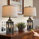 BOBOMOMO 23.75" Farmhouse Black Table Lamps Set of 2 Rustic Bedside Lamps with 3 Way Dimmable Touch Control Night Light & USB A+C Ports, Modern Lamp for Bedroom, Living Room, Entryway