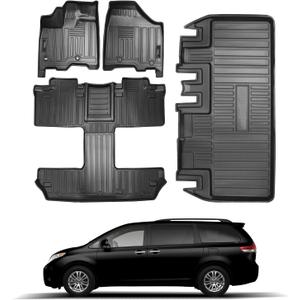 Car Floor Mats and Cargo Liner Compatible for 2011-2020 Toyota Sienna 7 Seats Trunk Liner All Weather TPE Floor Liner for 2011 2012 2013 2014 2015 2016 2017 2018 2019 2020 Toyota Sienna Accessories