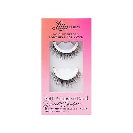 Lilly Lashes Self Adhesive Eyelashes (Half Lashes), No Lash Glue Needed, Body Heat Activated Press on Lashes, Reusable Self Adhesive Eyelashes Up to 5x, Easy to Apply & Remove (DreamChaser)