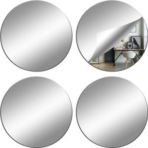 DARENYI 4Pcs Glass Round Mirror Tile, 6 Inch Self Adhesive Sticker, Small Circle Sheet for DIY Crafts, Plates Trays for Wedding Table Centerpieces Walls Decor