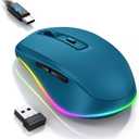 PEIOUS Wireless Mouse Jiggler - LED Wireless Mice with Build-in Mouse Mover, Rechargeable Moving Mouse for Laptop with Undetectable Random Movement Keeps Computers Awake - Dark Blue