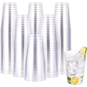 JOLLY CHEF 12 oz Clear Plastic Cups, 100 Pack Heavy-duty Party Glasses, Disposable Plastic Cups for Halloween,Thanksgiving Day, Christmas Party (Clear-12oz-100)