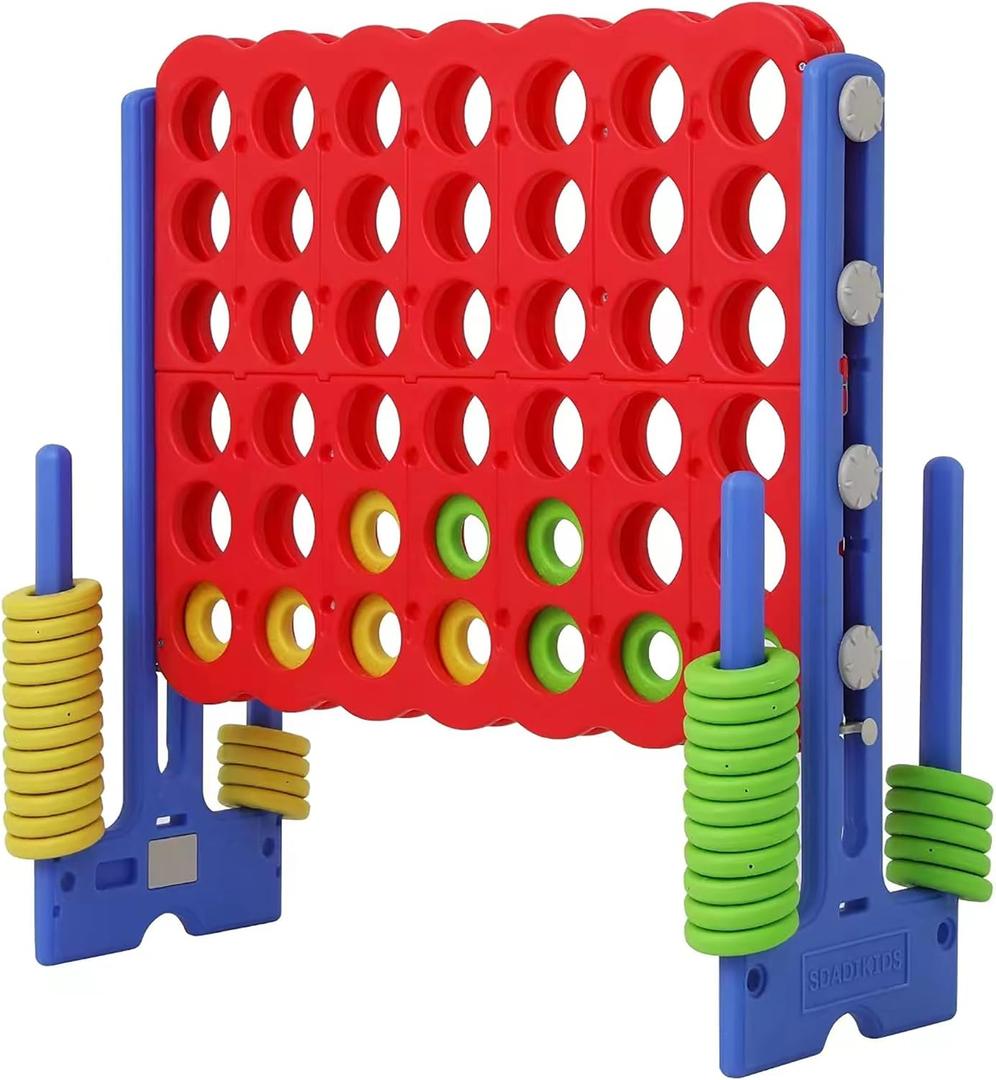 Patent Authorized Giant 4 Connect in a Row Game, Height Adjustable Jumbo Yard Games for Kids and Adults Outdoor Play, Backyard Large Four Connect Floor Games (Blue/Red)