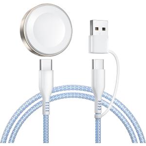 2 in 1 USB A/C Fast Charging Cable for Apple Watch Charger,4ft 60W Max Type C to C Fast Charging Nylon Braided Cord for iPhone 17 16 iPad,Travel Essentials for iWatch Series Ultra 42/44/46mm