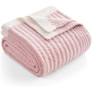 Snuggle Sac Spring Pink Throw Blanket for Couch, Soft Cozy Ribbed Fluffy Blankets for Women, Warm Microfiber Knit Cute Throws for Girls Daughter Women Gifts for Mom, Pink, 50x60 inches