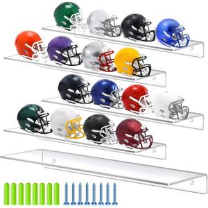 Colingmill 4 Pieces Wall Mount Pocket Size Helmet Display Racks 9.84 x 3.15 x 1.06 Inches Acrylic Pocket Size Football Helmet Display Racks 16 Team for Collecting Game Helmets(Clear)