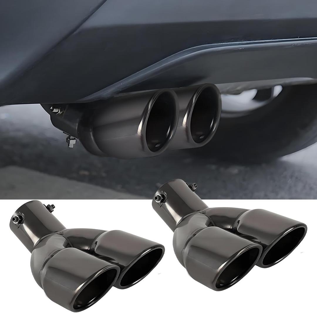 OtpOutopa 2PCS Dual Exhaust Tip 2.48 inch Inlet, Universal Black Car Exhaust Tips Curved Muffler Tip Modification Tail Pipe Tail Throat, Adjustable Car Thickened Decoration Pipe