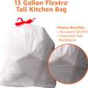Amazon Basics 13 Gallon Tall Kitchen Drawstring Trash Bags, Flextra Strength, Tear Resistant, Puncture Resistant, 10% Post Consumer Recycled, 90 Count, White