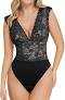 Popilush Lace Body Suits Women - Tank Top Thong Shapewear Tummy Control Going Out Tops Deep V Neck BodySuit