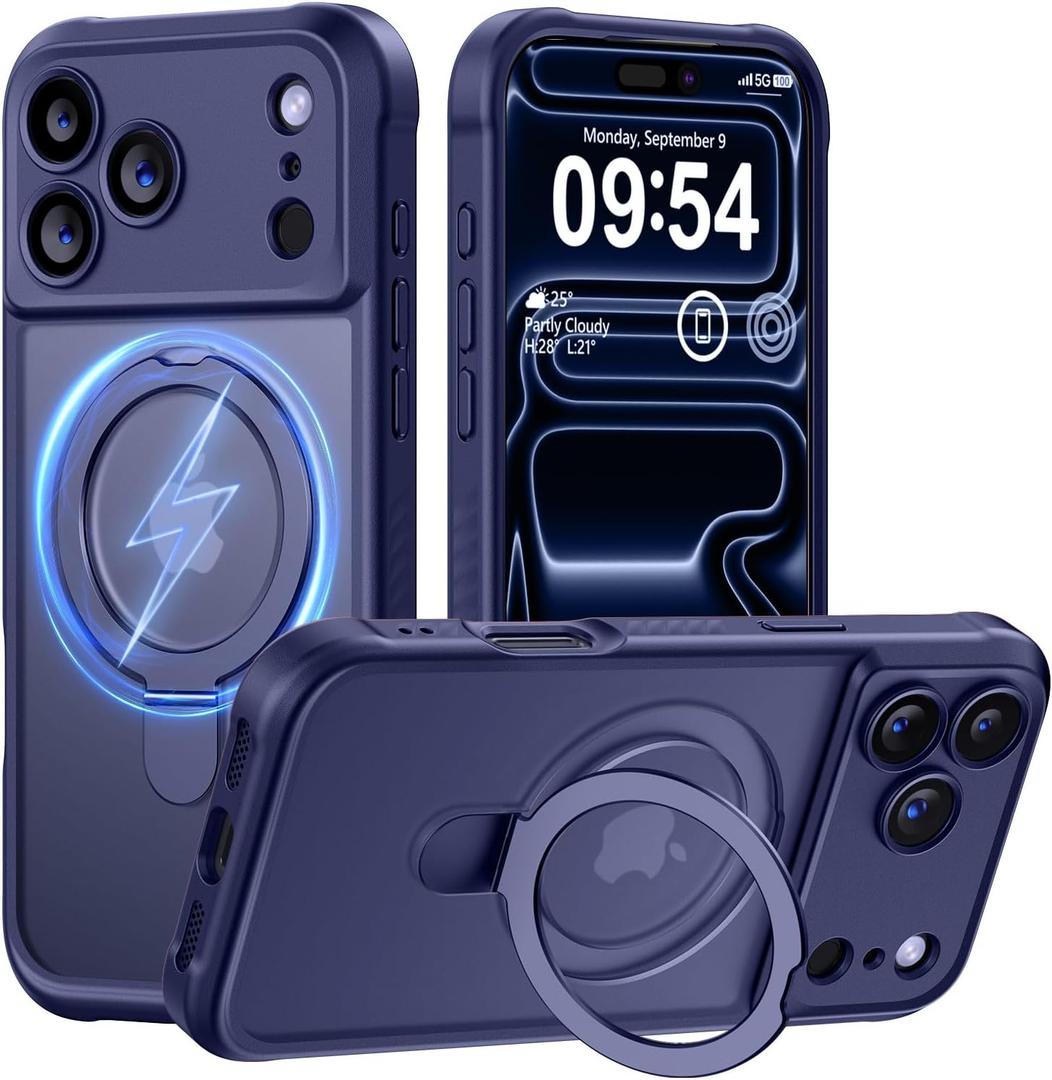 MOCCA Design for iPhone 17 Pro Case, Compatible with Magsafe [Premium Invisible Magnetic Ring Stand] [Military Drop Protection] Full Camera Guard Translucent Matte Slim Phone Cover 6.3",Deep Blue