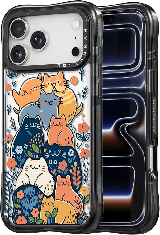 Rosarnnah for iPhone 17 Pro Max Case Cute - Military-Grade 20 ft Drop Protection Shockproof Phone Case - Funny Cats Party Design (6.9") Black