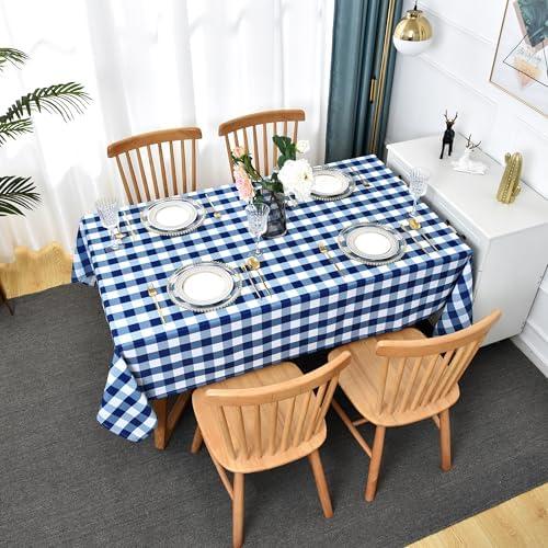 Essifunia Water-Proof Plaid Tablecloth 58x144 inch for Rectangular Tables - Wrinkle Proof Printing Striped Table Cloth - Durable Kitchen & Table Linens for Banquet Dinner Home Patio (Navy White)