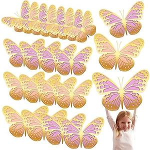 Geosar 20 Pcs 3D Large Butterfly Party Decoration 2 Layer Giant Paper Butterfly Stickers for Birthday Baby Shower Nursery Wall Decor (Gold Pink,Gold Purple)