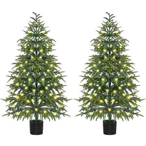 Juegoal 4FT Pre-Lit Artificial Christmas Tree 2 Pack, Norfolk Potted Tree